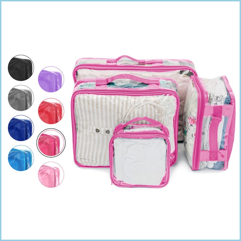 EzPacking Clear Travel Packing Cubes Set of 4 for Carry On (XS, Small, Medium, Large) / See-Through Clothes Organizer Dividers for Suitcase/Transparent Vinyl PVC Cell Pouches for Luggage (Pink) - Image 2